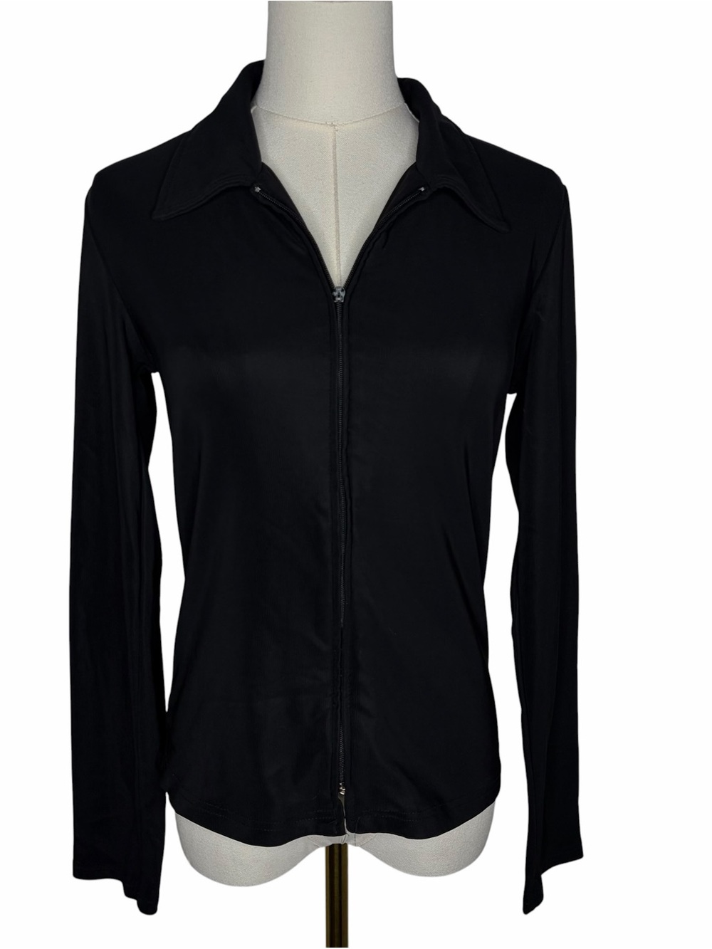 VTG 90s Black Collared Full Zip Long Sleeve Shirt Byer California